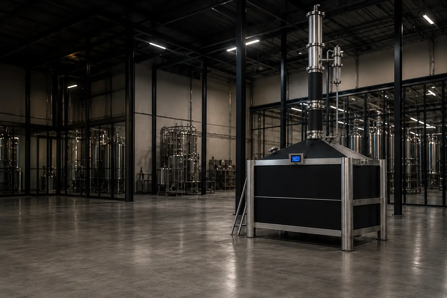 Black 2,000 litre gin distillation installation in Woerden